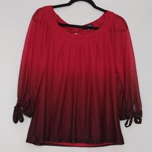 Women's Sara Michelle Red Sheer Shimmer with Red Lining Blouse Size Medium